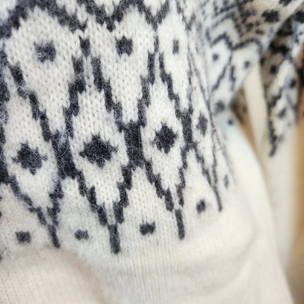 Obermeyer Fair Isle Cardigan Sweater Womens Medium Lambswool Ivory‎ Y2K Top Vtg